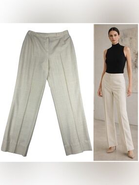 Akris Wool Straight Leg Pants Size 8 Ivory Tailored Minimalist Quiet Luxury